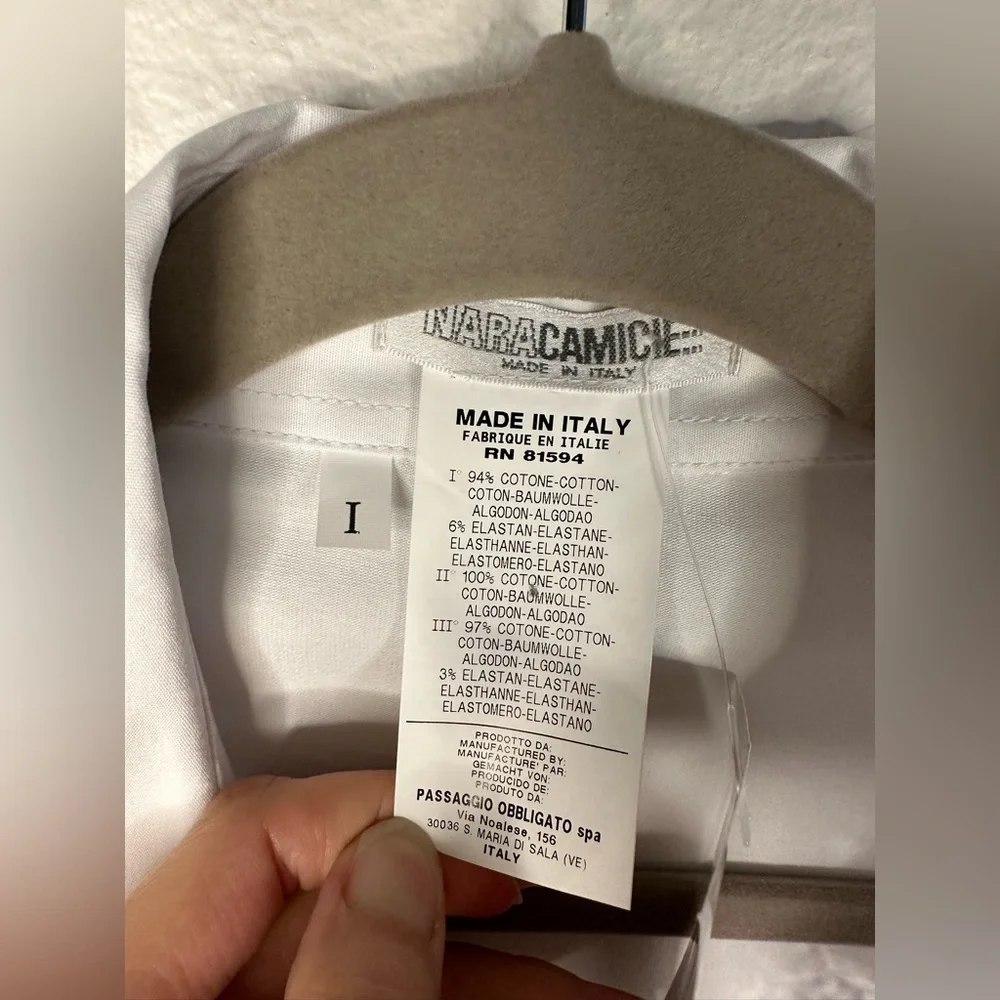 NaraCamicie | Italian Made White Zip Up 3/4 Sleeve Blouse - Picture 10 of 11